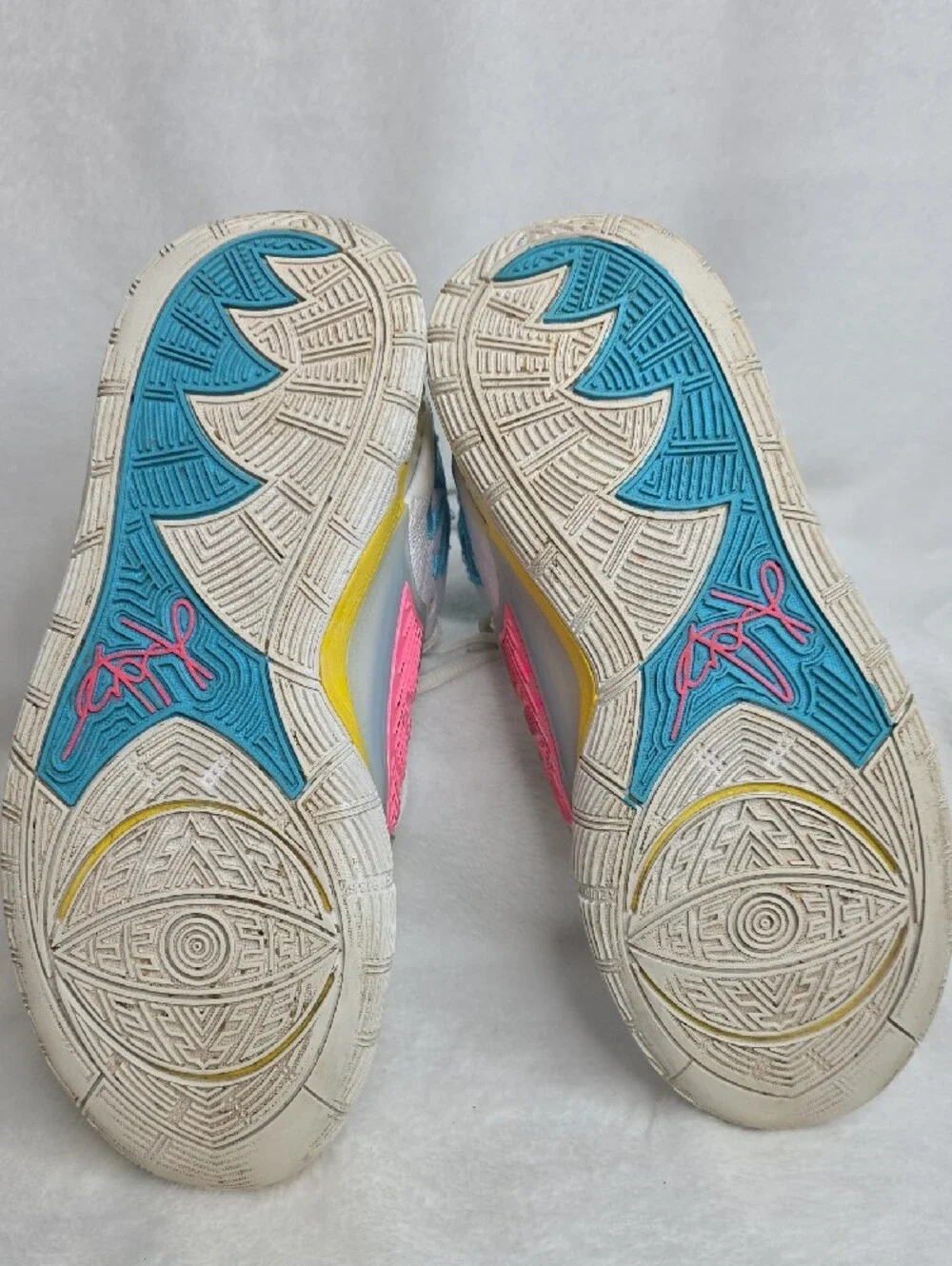 Nike Kids Kyrie 6 90 High-Top Basketball Sneakers - White/Yellow/Teal/Pink